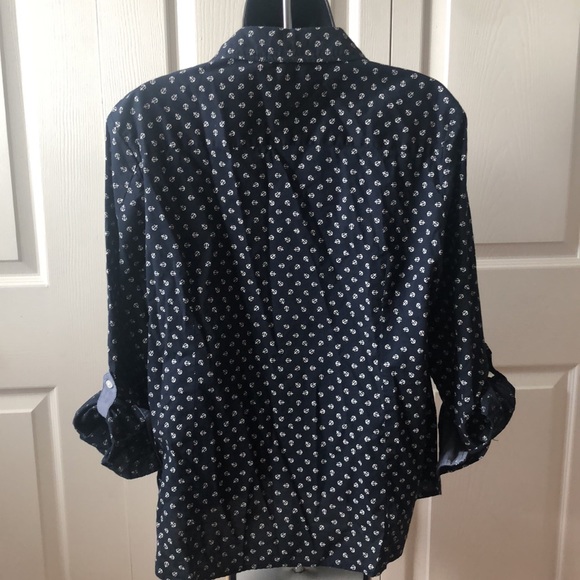 Tommy Hilfiger Anchor Long Sleeve Roll Tab Button Down Blouse Sz L - Picture 5 of 8